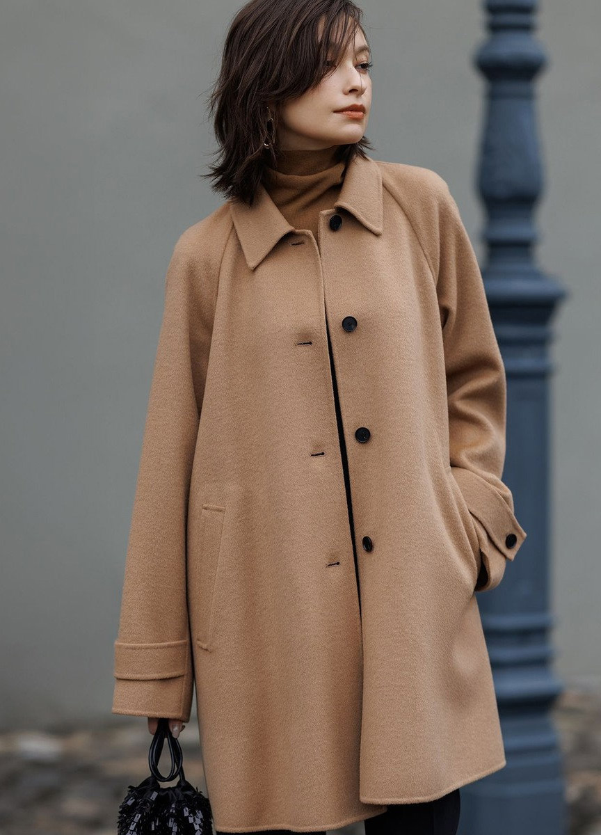 雙面羊絨拉格蘭袖大衣